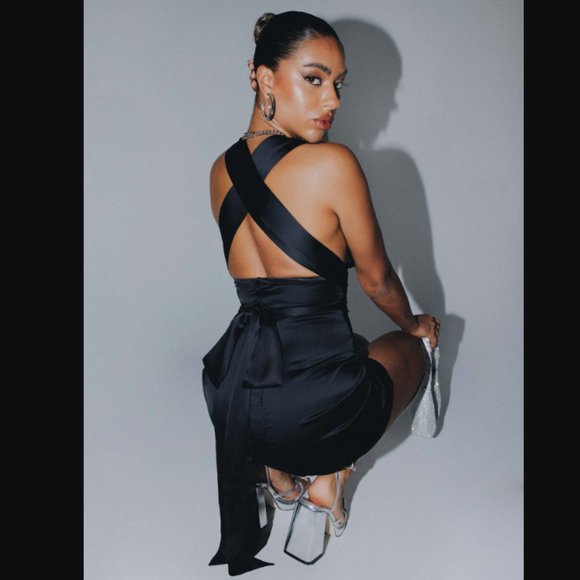 Princess Polly Dresses & Skirts - Princess Polly Katina Black Satin Halter Mini Dress 8